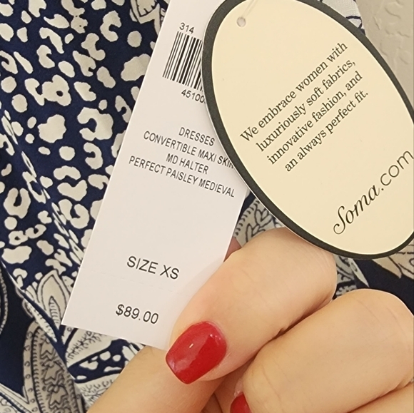 🆕️ SOMA Strapless Maxi Dress Navy White Paisley convertible Skirt - Picture 3 of 3